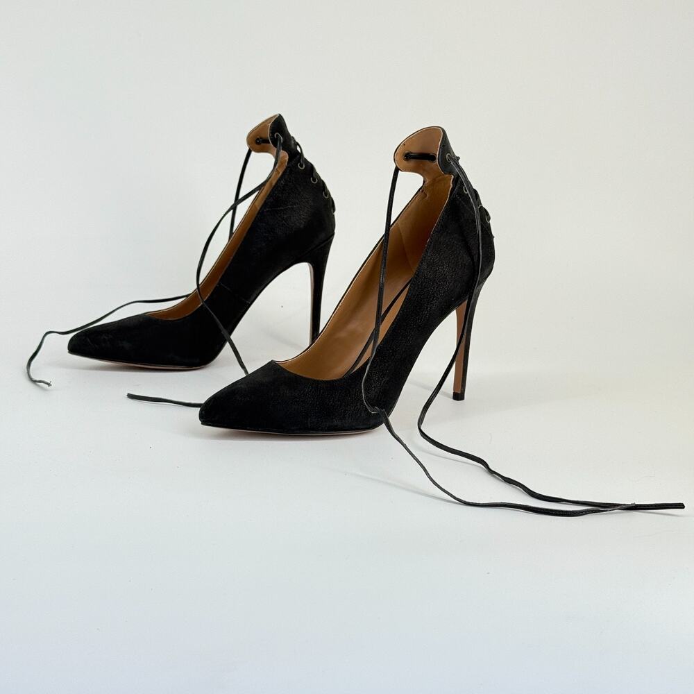 Nine West Lace Up Heels Office Siren Pumps Stiletto Pointed Toe Size 7.5 Nwebba - Picture 2 of 6
